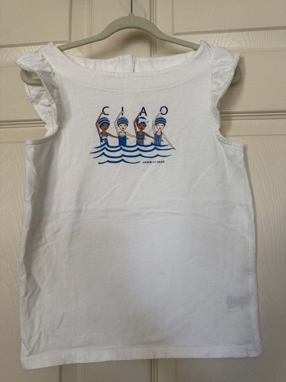 Janie and Jack White Girls' Tank with Blue 'CIAO' Swim Dancers